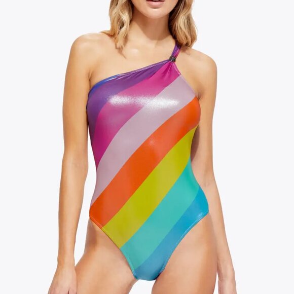 Kurt Geiger Other - NWT Kurt Geiger Londo Kensington Rainbow Striped One Shoulder Piece Swimsuit S